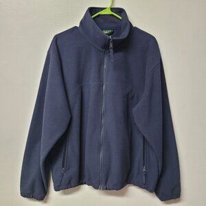 Cables Fleece Full Zip Jacket Dark Blue Pockets Mens Large Reg Fall Warm Basic‎